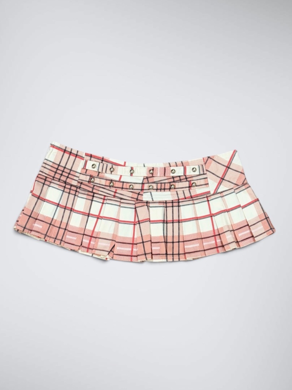 Vintage Bedroom Stories Pastel Pink Plaid Low Rise Studded Straps Pleated Micro